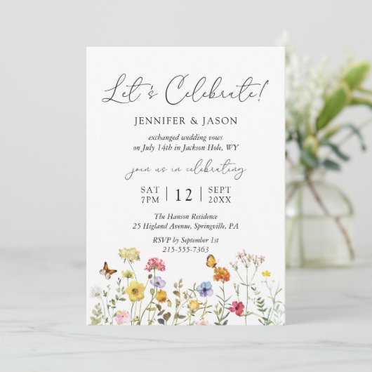Invitation Réception de mariage pour fleur sauvage Botanical  (Debout devant)