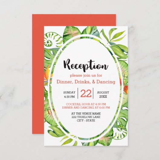 Invitation Réception de mariage pour germes de palme tropical (Devant / Derrière)