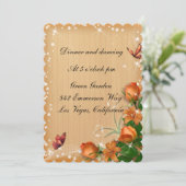 Invitation Réception de mariage pour papillon floral en bois (Debout devant)