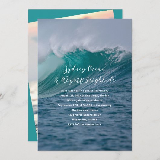 Invitation Réception de Mariage Privée Vagues Déferlantes Seu (Devant / Derrière)