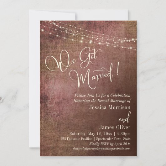 Invitation Réception de mariage rétro Pink & Burlap Nous nous (Devant)