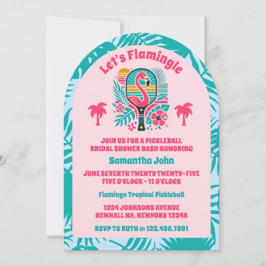 Invitation Réception de mariage rétro tropical flamant rose p (Devant)