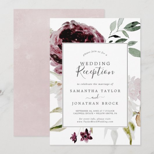 Invitation Réception de mariage Romance Florale (Devant / Derrière)