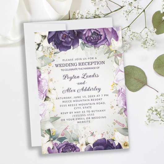 Invitation Réception de mariage romantique aux fleurs violett
