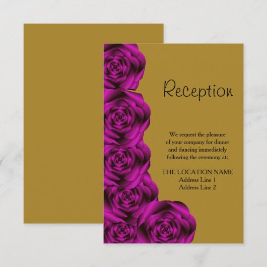 Invitation Réception de mariage romantique rose or violet (Devant / Derrière)