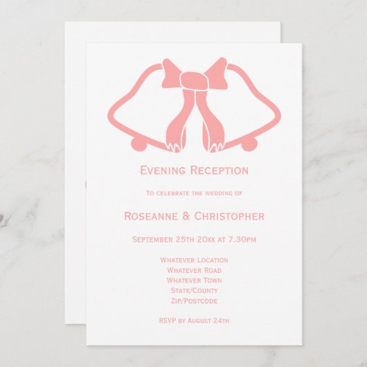 Invitation Réception de mariage rose cloches Ruban (Devant / Derrière)