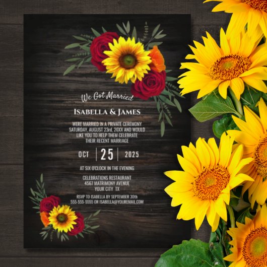 Invitation Réception de mariage Rose de tournesol en bois de 