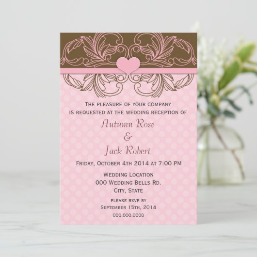 Invitation Réception de mariage rose et Brown (Debout devant)