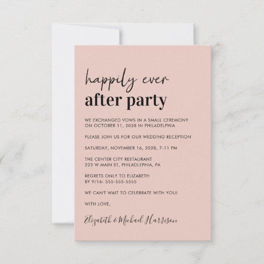 Invitation Réception De Mariage Rose Et Clou Moderne Minimale (Devant)