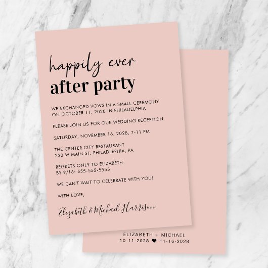 Invitation Réception De Mariage Rose Et Clou Moderne Minimale