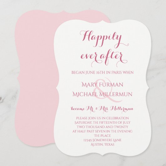 Invitation Réception de mariage rose et fuchsia après la céré (Devant / Derrière)