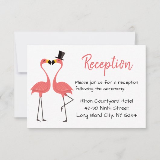 Invitation Réception de mariage rose flamants - Été tropical (Devant)