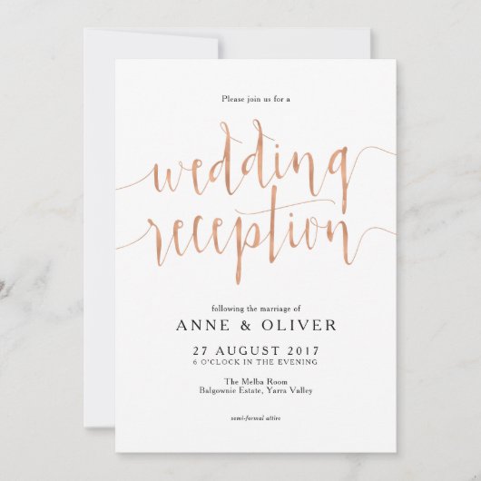 Invitation Réception de mariage rose Gold (Devant)
