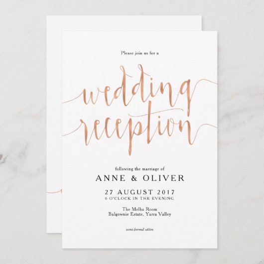 Invitation Réception de mariage rose Gold (Devant / Derrière)