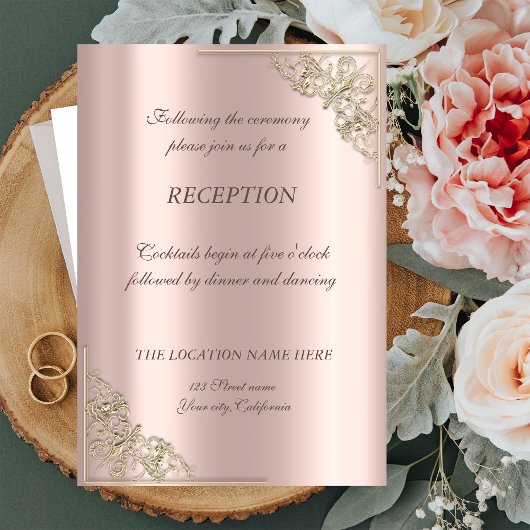 Invitation Réception de mariage Rose Gold Cadre Or Élégant