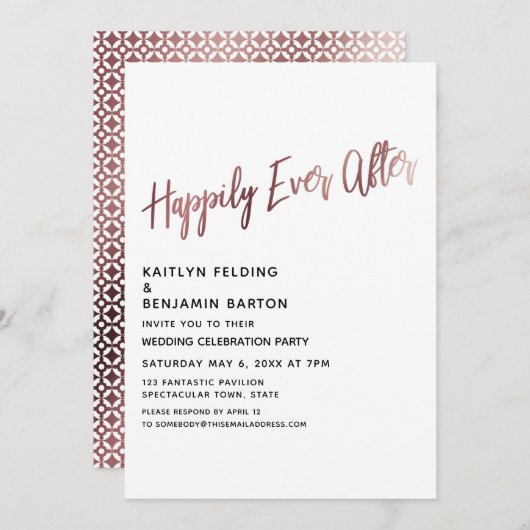 Invitation Réception de mariage Rose Gold Happily Ever After (Devant / Derrière)