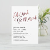 Invitation Réception de mariage rose gold Manger, boire et êt (Debout devant)