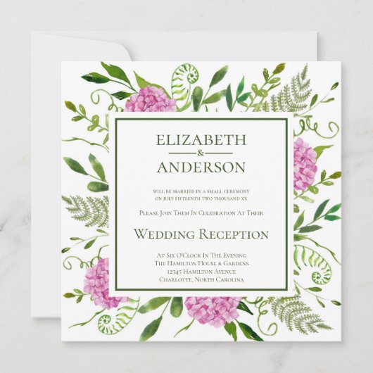 Invitation Réception de mariage rose Hydrangea (Devant)