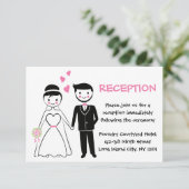 Invitation Réception de mariage rose - Mariés cartoon (Debout devant)