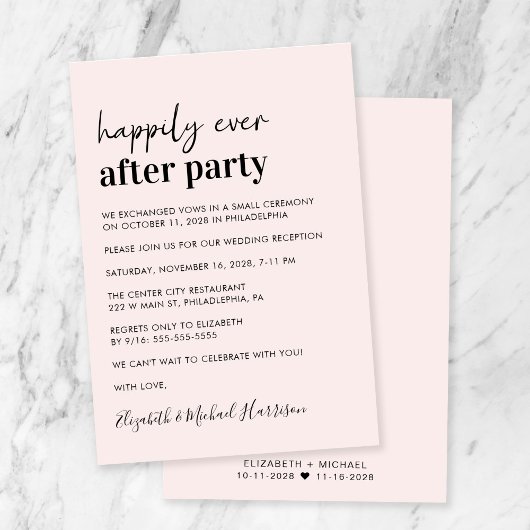 Invitation Réception De Mariage Rose Moderne Minimale