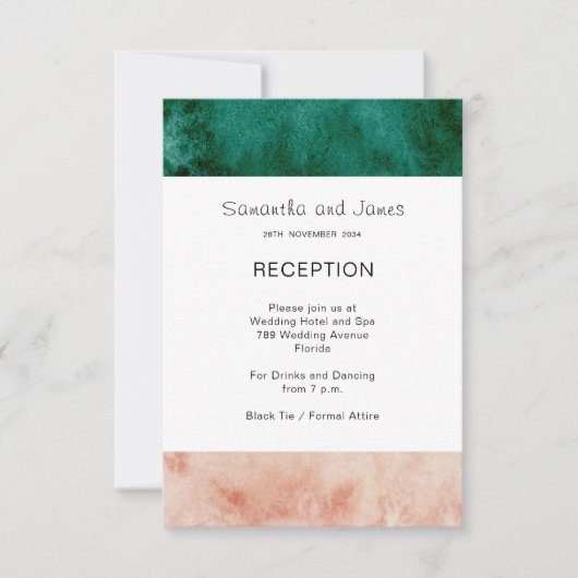 Invitation Réception de mariage Rose Pâle Vert Aquarelle (Devant)