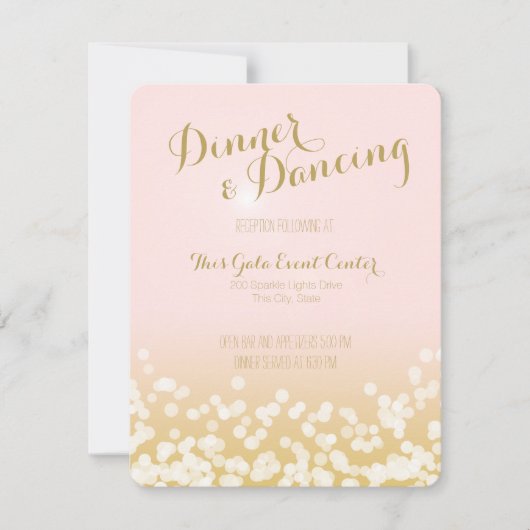 Invitation Réception de mariage rose poudré et doré scintilla (Devant)