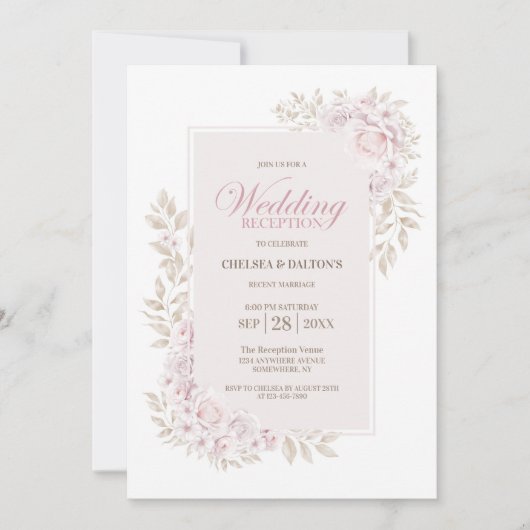 Invitation Réception de mariage rose rustique (Devant)