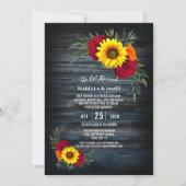 Invitation Réception de mariage Rose Tournesol Bois de grange (Devant)