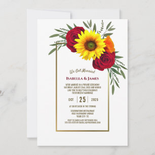Invitation Réception de mariage Rose Tournesol Cadre Or