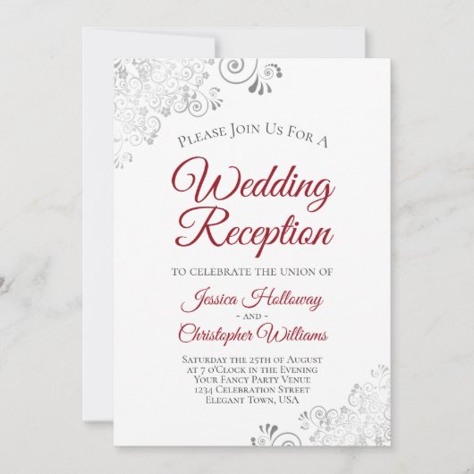 Invitation Réception de mariage Rouge cramoisi sur dentelle d (Devant)
