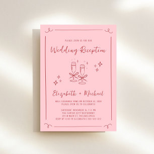 Invitation Réception De Mariage Rouge Rose Tiré À La Main Whi