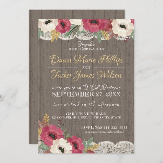 Invitation Réception de mariage rustique au barbeque avec den (Devant / Derrière)