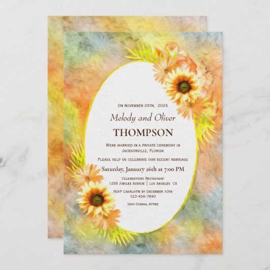 Invitation Réception de mariage rustique au tournesol (Devant / Derrière)