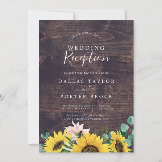 Invitation Réception de mariage rustique au tournesol et euca (Devant)