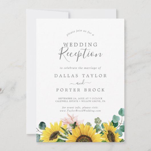Invitation Réception de mariage rustique au tournesol eucalyp (Devant)