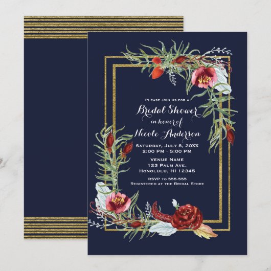Invitation Réception de mariage Rustique Automne Marsala Flor (Devant / Derrière)