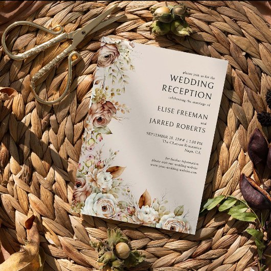 Invitation Réception de mariage rustique avec fleurs champêtr