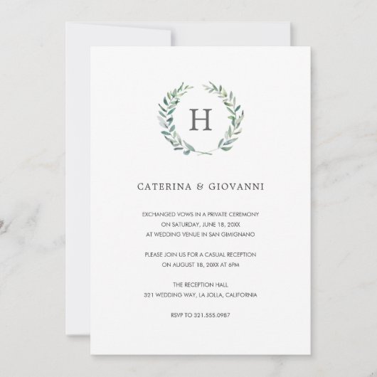 Invitation Réception de mariage rustique avec monogramme de s (Devant)