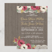 Invitation Réception de mariage rustique BBQ Floral Bourgogne (Devant / Derrière)