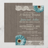 Invitation Réception de mariage rustique BBQ sarcelle Fleur e (Devant / Derrière)