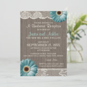 Invitation Réception de mariage rustique BBQ sarcelle Fleur e (Debout devant)