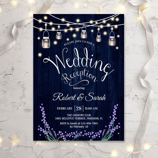 Invitation Réception de mariage rustique - Bleu Bois Lavande