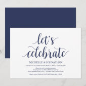 Invitation Réception de mariage rustique bleu marine (Devant / Derrière)