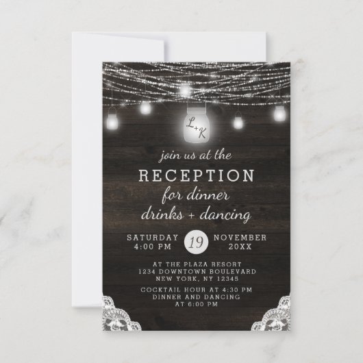Invitation Réception de mariage Rustique Bois & Dentelle à Oa (Devant)