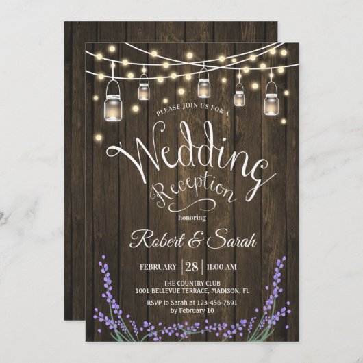 Invitation Réception de mariage rustique - Bois, Lavande & Lu (Devant / Derrière)