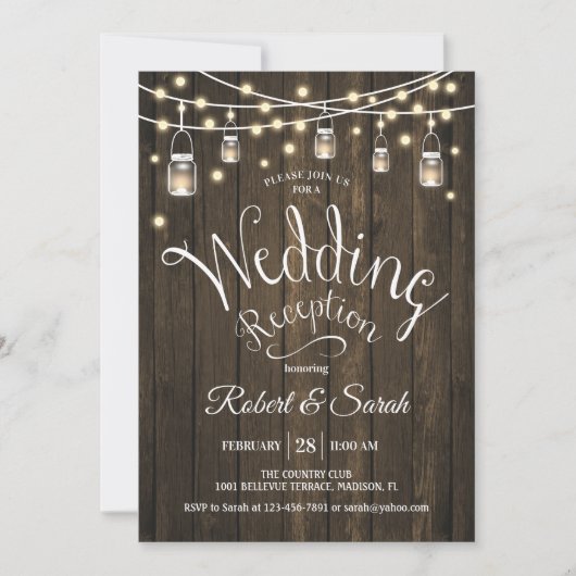 Invitation Réception de mariage Rustique Bois & Lumières (Devant)