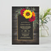 Invitation Réception de mariage Rustique Bois Tournesol Rose (Debout devant)