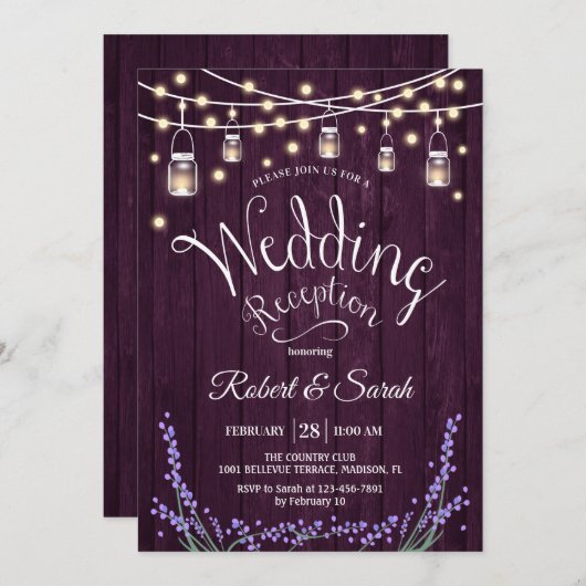 Invitation Réception de mariage rustique - Bois violet Lavand (Devant / Derrière)