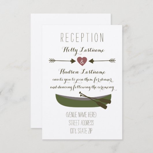 Invitation Réception de mariage rustique Canoë + Flèches (Devant / Derrière)