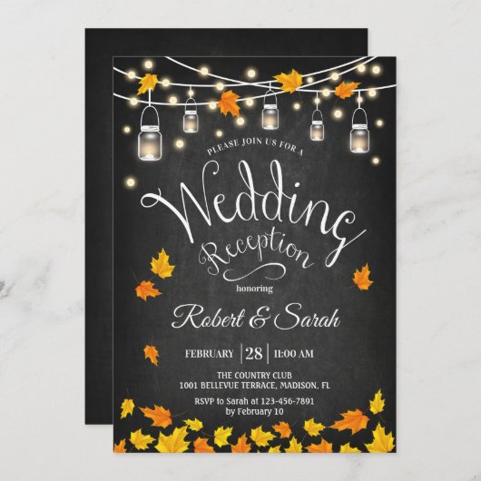 Invitation Réception de mariage rustique d'automne sur tablea (Devant / Derrière)